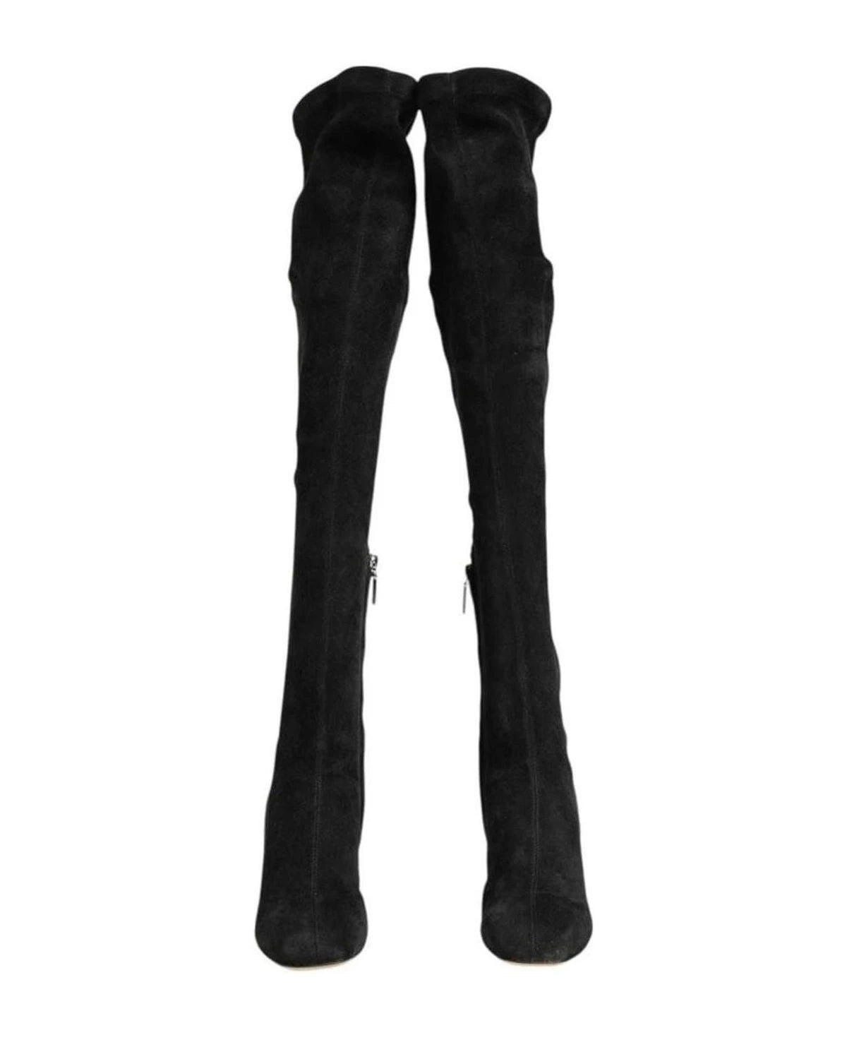 Dolce & Gabbana Black Suede Leather Knee High Boots Shoes Boots