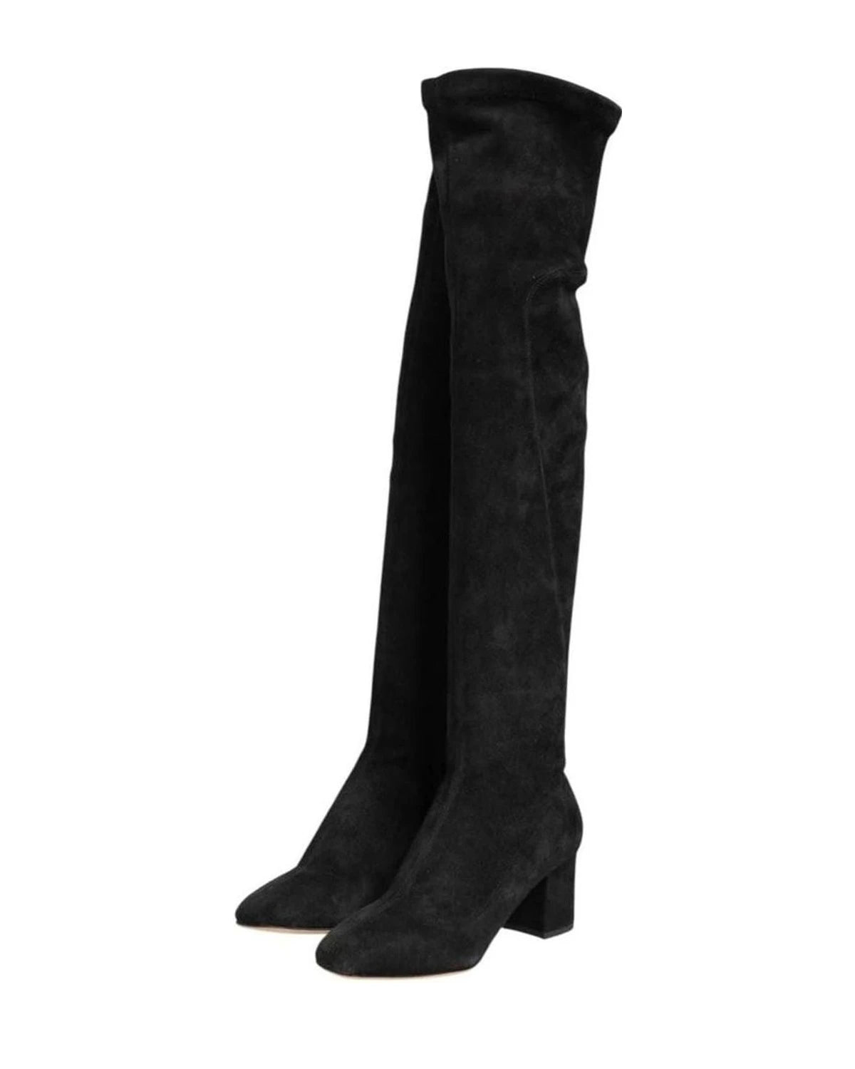 Dolce & Gabbana Black Suede Leather Knee High Boots Shoes Boots