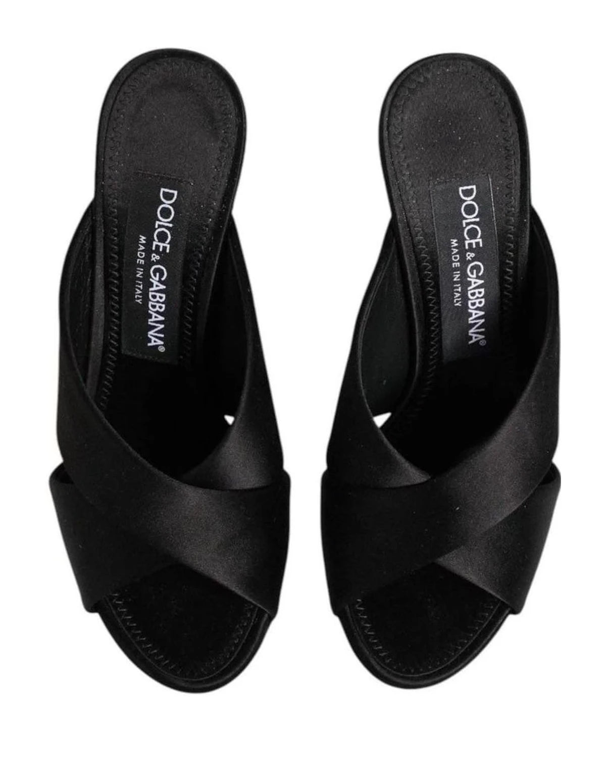 Dolce & Gabbana Black Satin Logo Keira Slides Sandals Shoes Heels