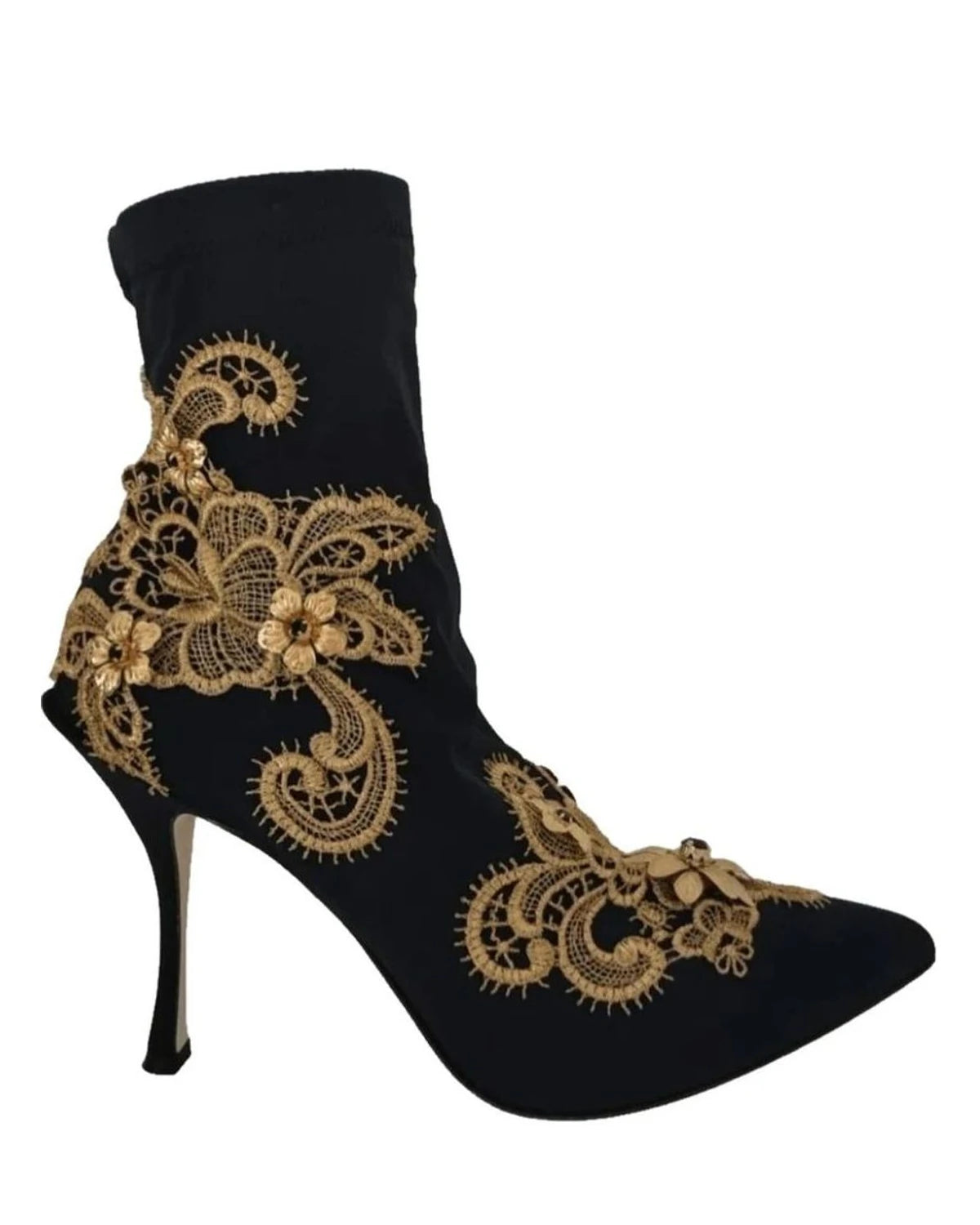 Dolce & Gabbana Black Gold Embroidery Crystal Boots Shoes Boots