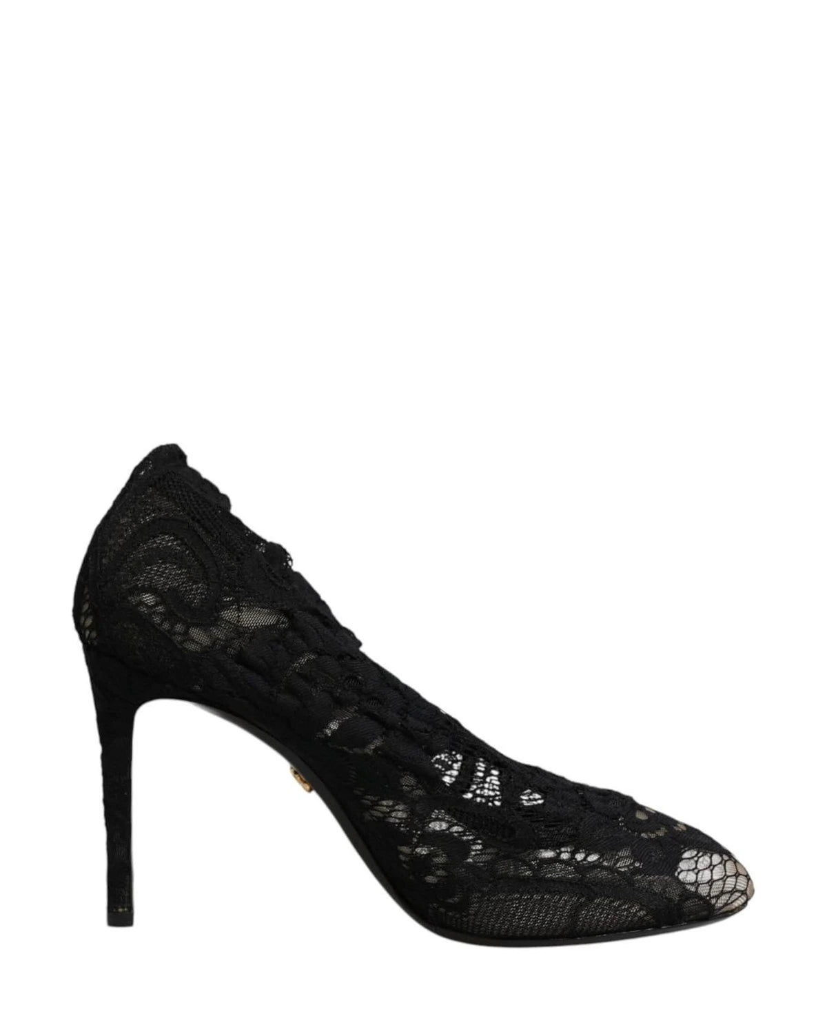 Dolce & Gabbana Black Lace Stretch Heels Mid Calf Boots Shoes Boots