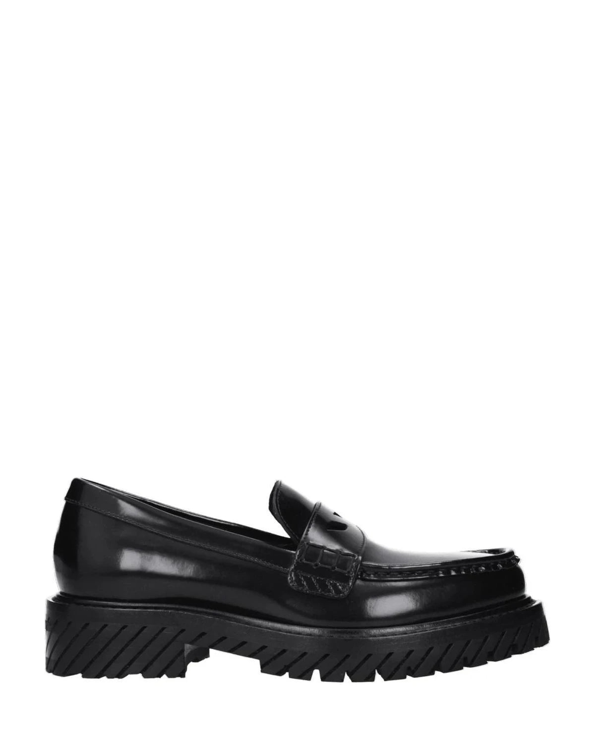 Off-white Leather Off Slip On Loafers Flats