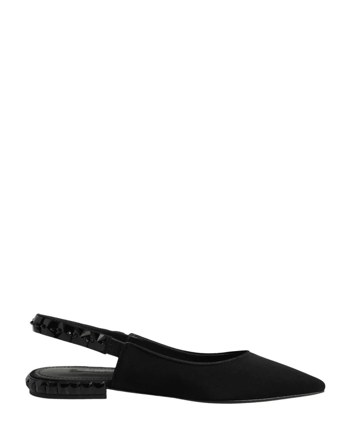 Dolce & Gabbana Black Crystal Charmeuse Slingback Shoes Sandals