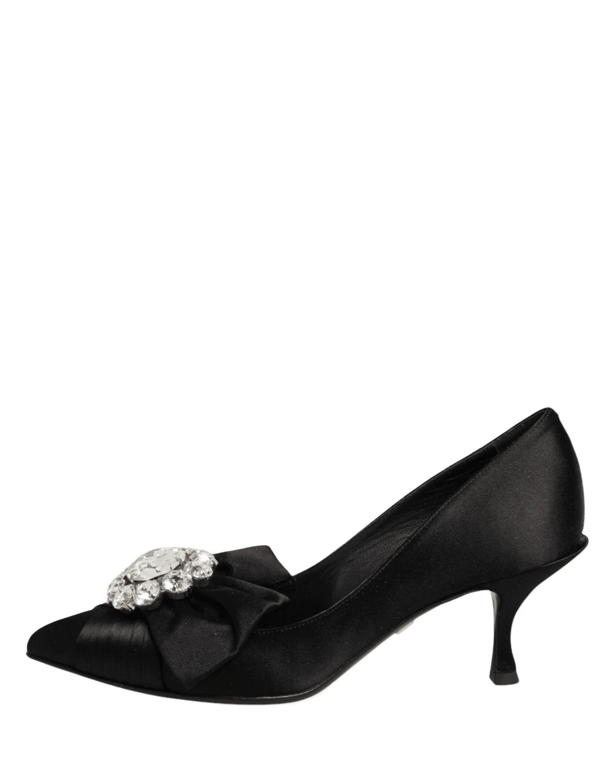 Dolce & Gabbana Black Satin Bow Crystal Embellishment Pumps Shoes Heels