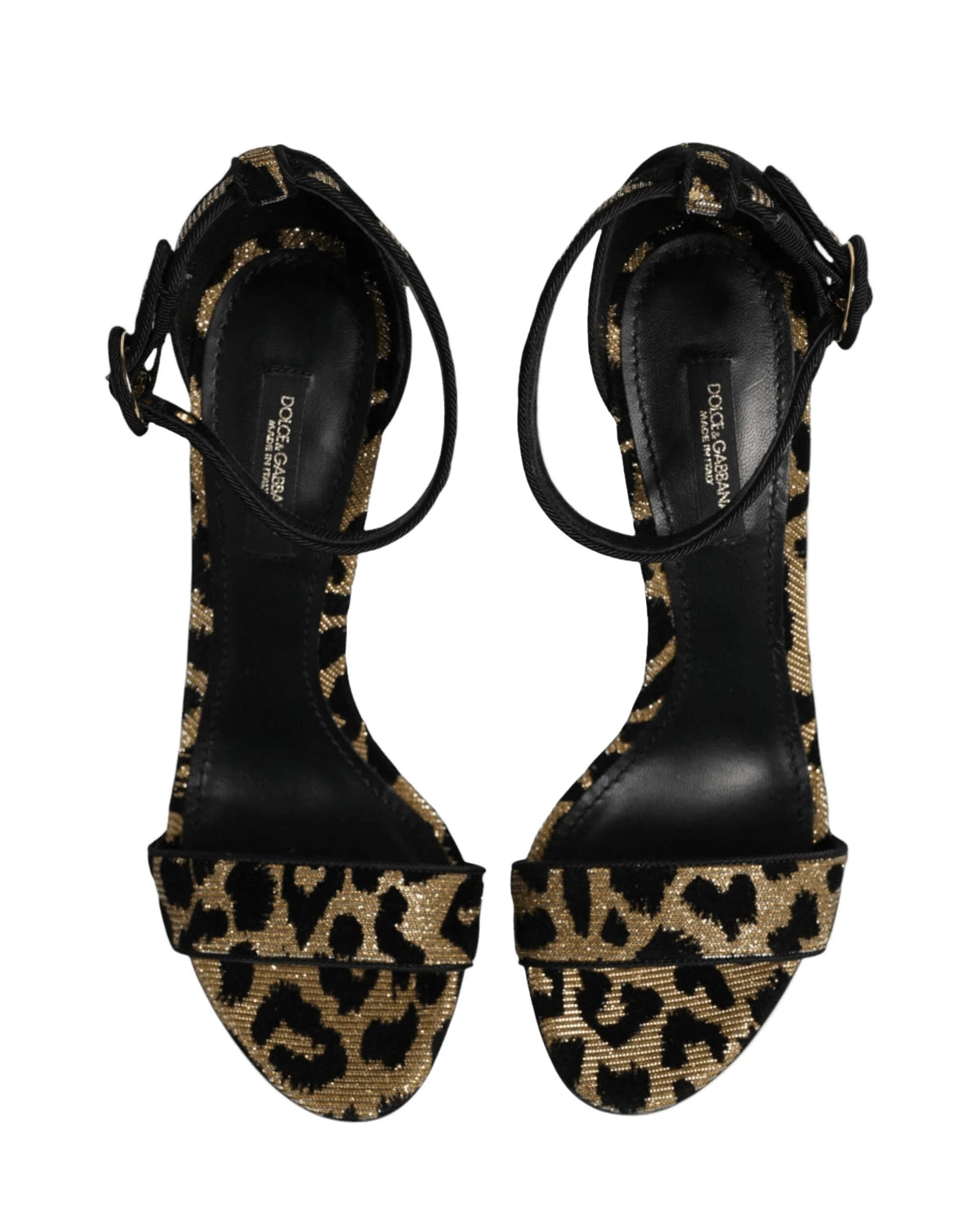 Dolce & Gabbana Gold Leopard Ankle Strap Heels Sandals Shoes Heels