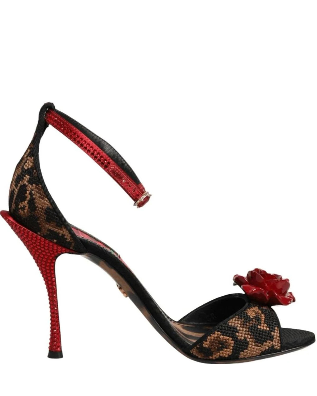 Dolce & Gabbana Brown Leopard Crystal Roses Sandals Shoes Heels