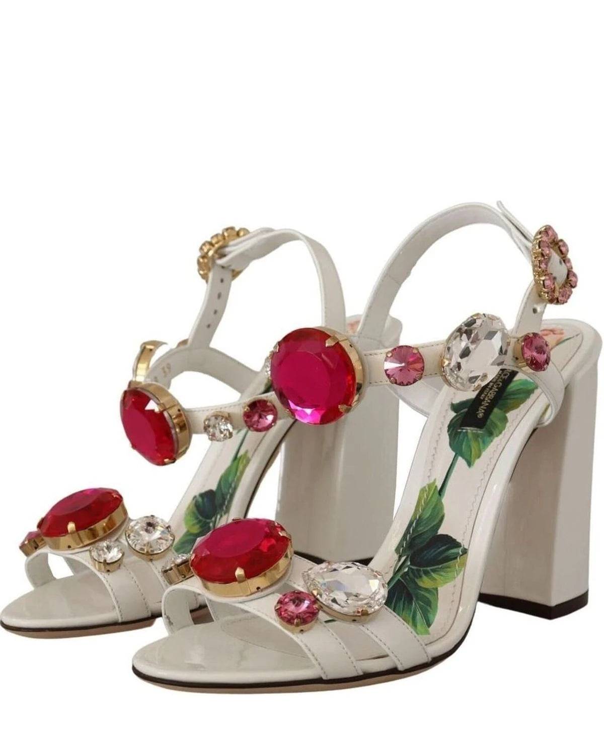 Dolce & Gabbana White Leather Crystal Keira Heels Heels