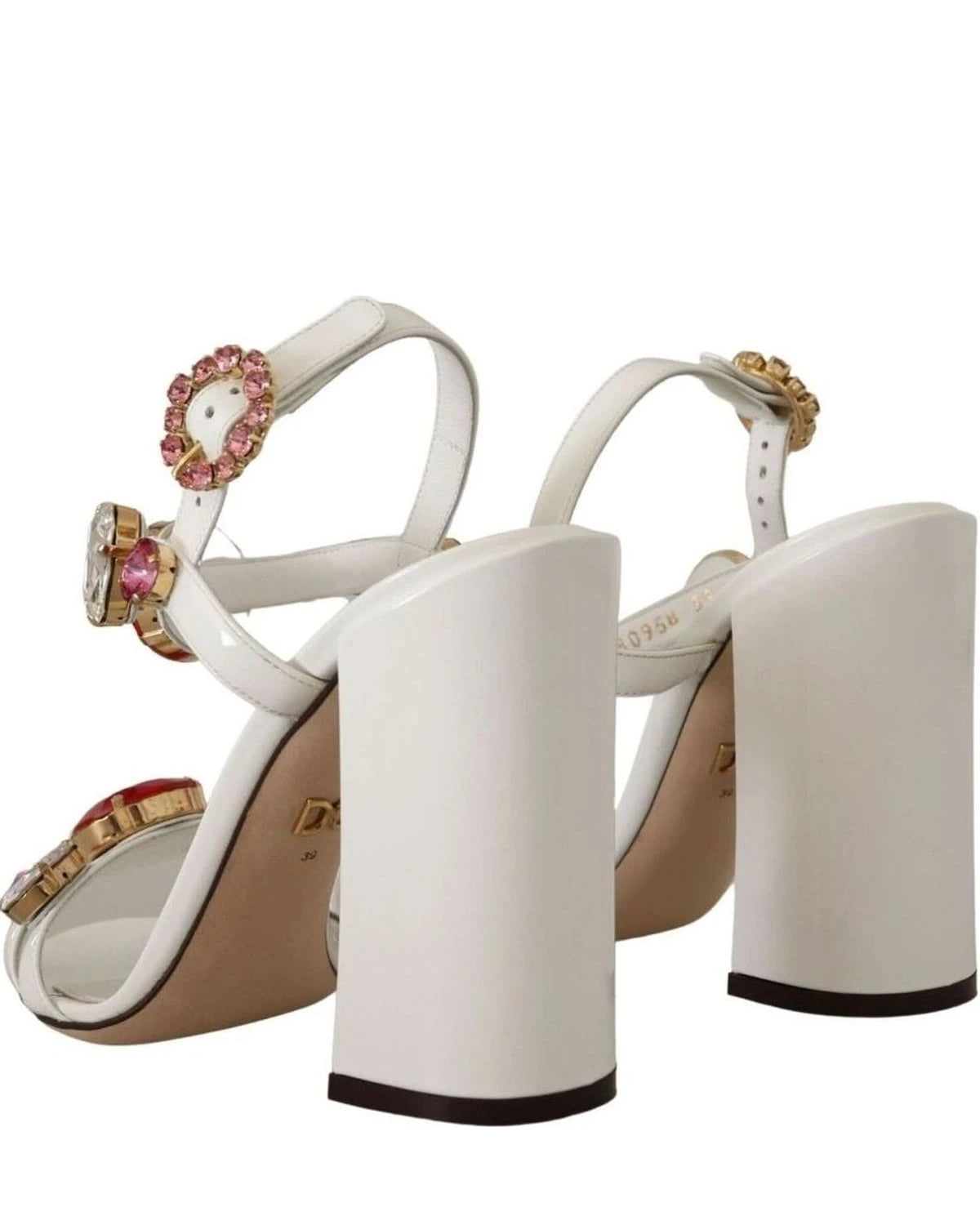 Dolce & Gabbana White Leather Crystal Keira Heels Heels