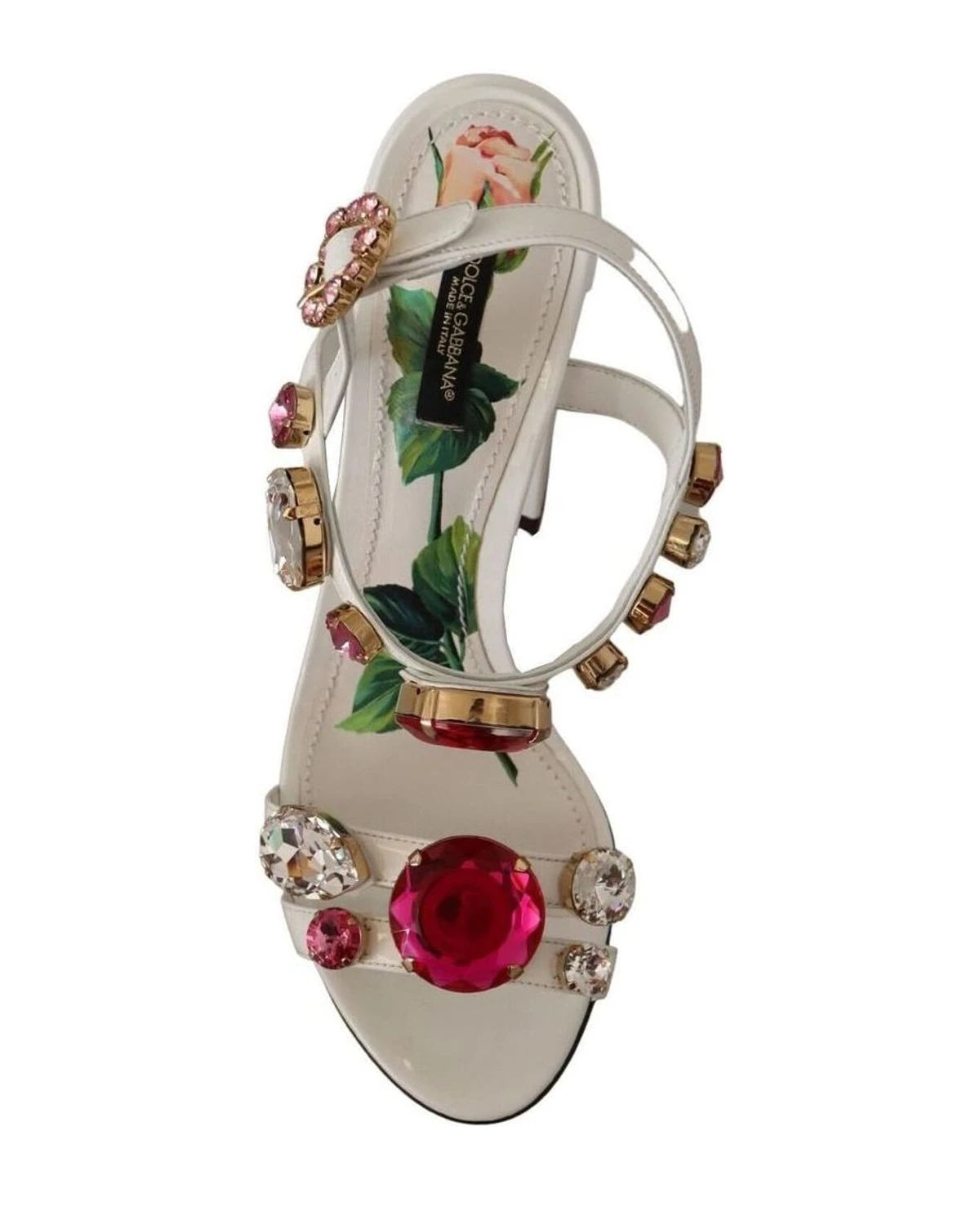 Dolce & Gabbana White Leather Crystal Keira Heels Heels