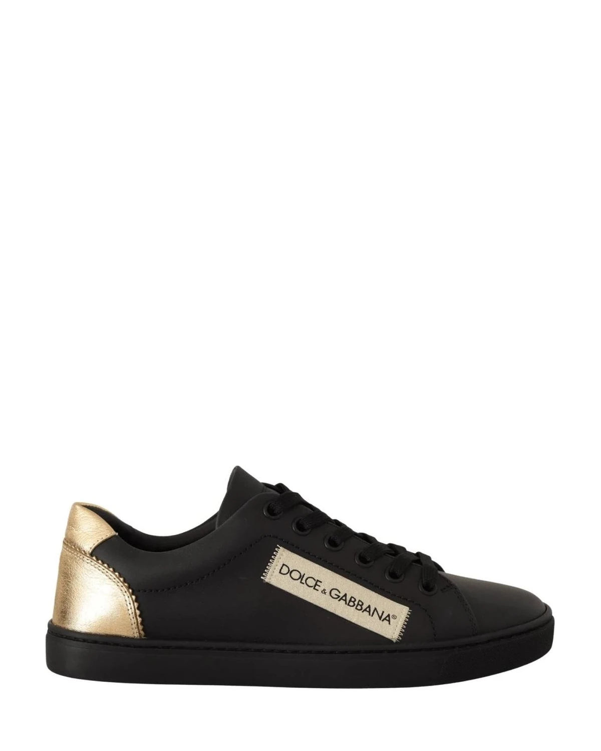 Dolce & Gabbana Black Leather Gold Low Top Sneakers Sneakers