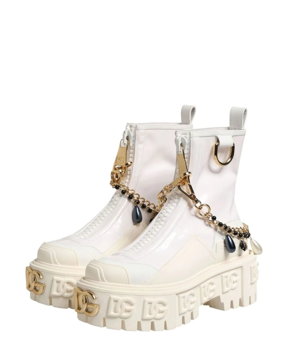 Dolce & Gabbana White Leather Rubber Logo Ankle Boots Shoes Boots