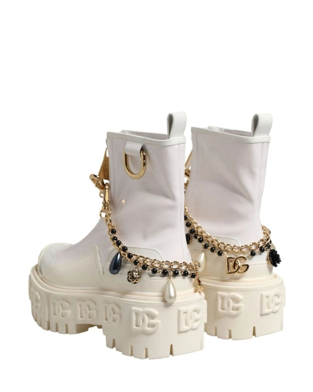 Dolce & Gabbana White Leather Rubber Logo Ankle Boots Shoes Boots