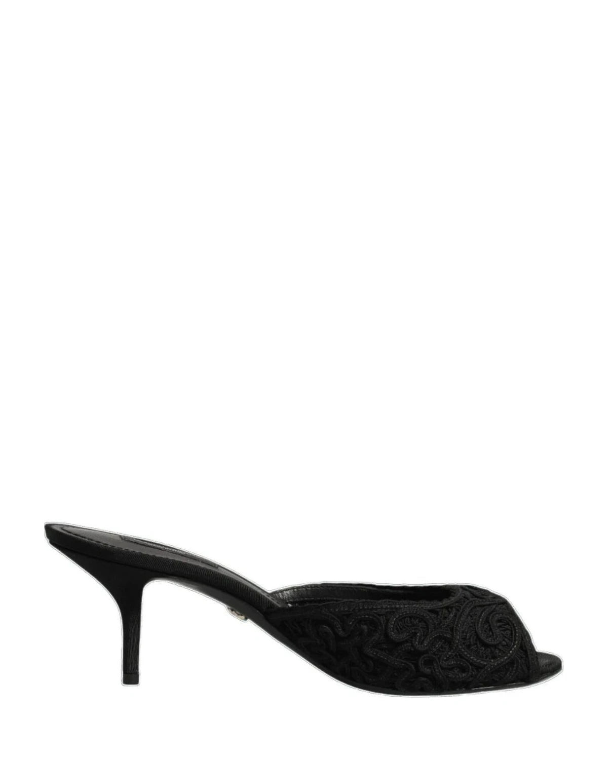 Dolce & Gabbana Black Embroidered Slip On Heels Heels