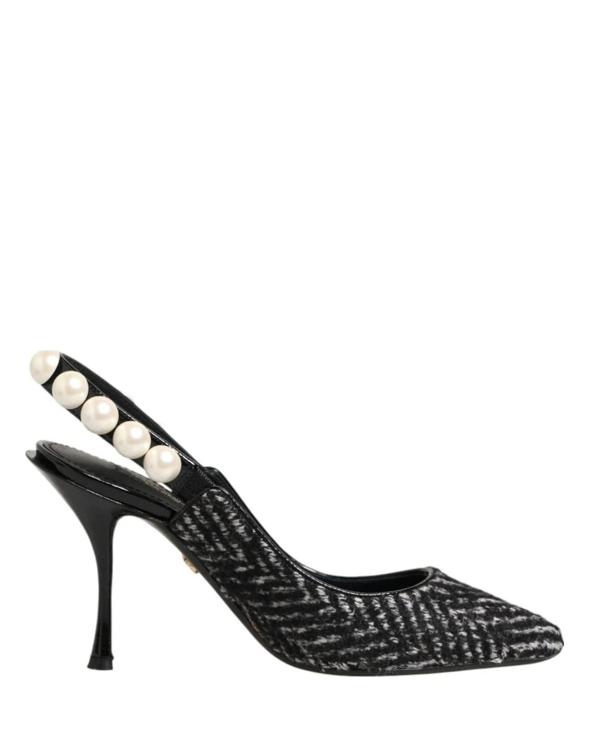 Dolce & Gabbana Black White Chevron Faux Pearl Slingbacks Shoes Heels