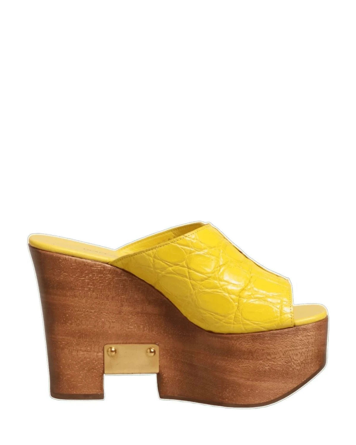 Dolce & Gabbana Yellow Leather Wood Mule Wedge Slides Shoes Glam Steals