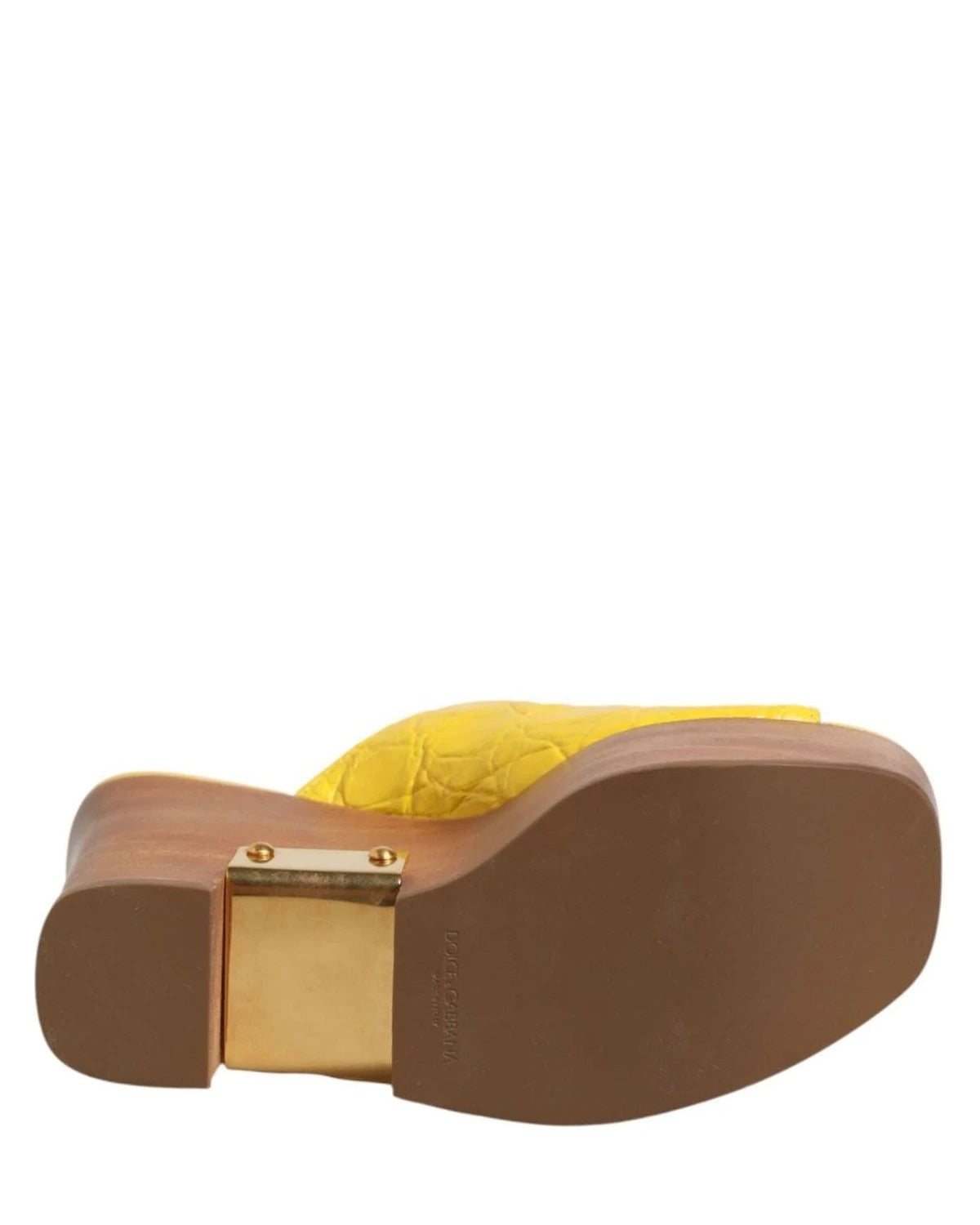 Dolce & Gabbana Yellow Leather Wood Mule Wedge Slides Shoes Sandals