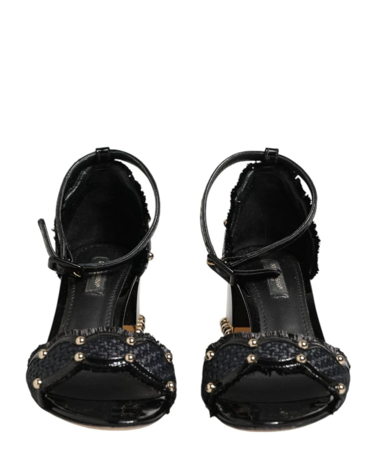 Dolce & Gabbana Black Studded Ankle Strap Sandals Shoes Heels