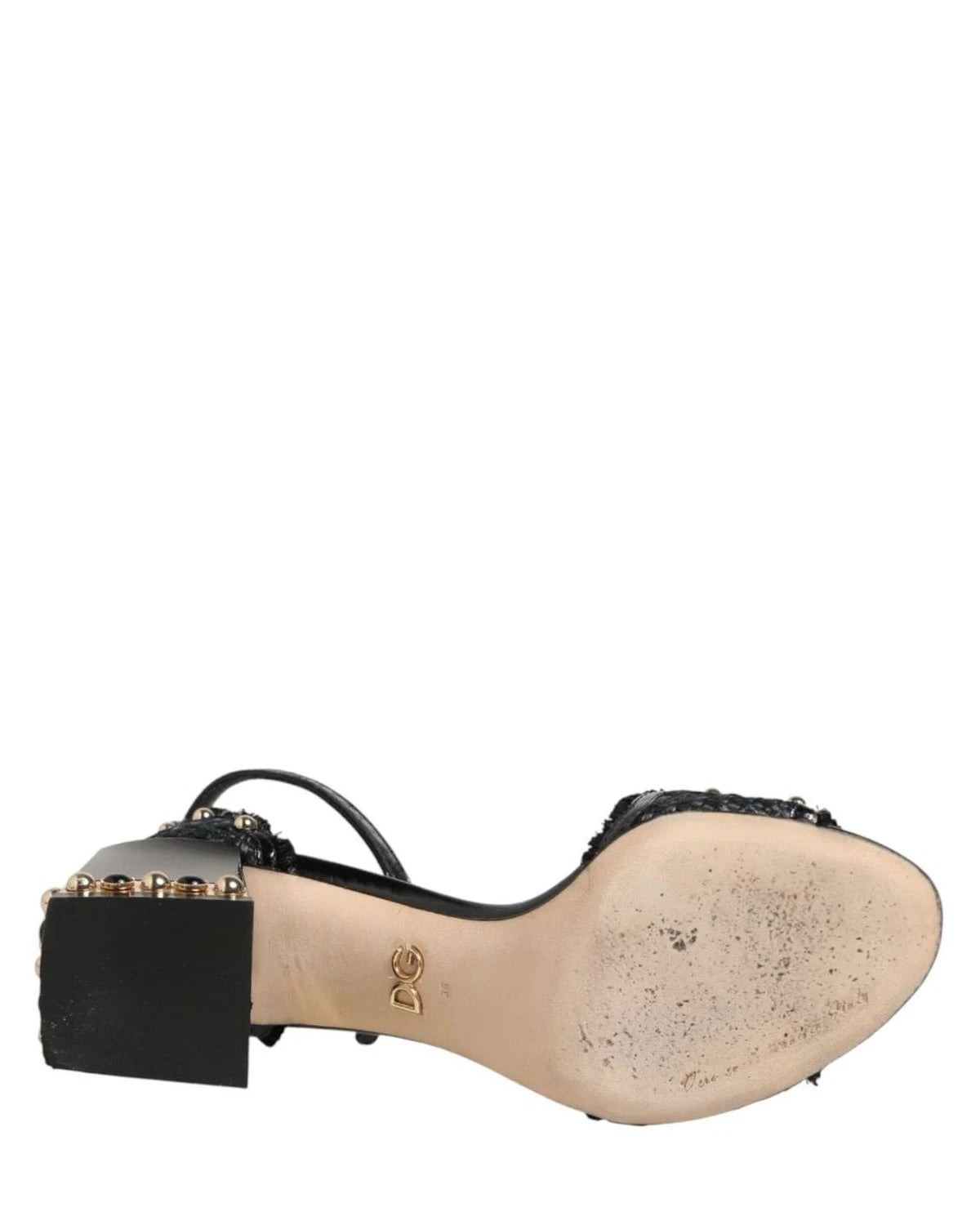 Dolce & Gabbana Black Studded Ankle Strap Sandals Shoes Heels