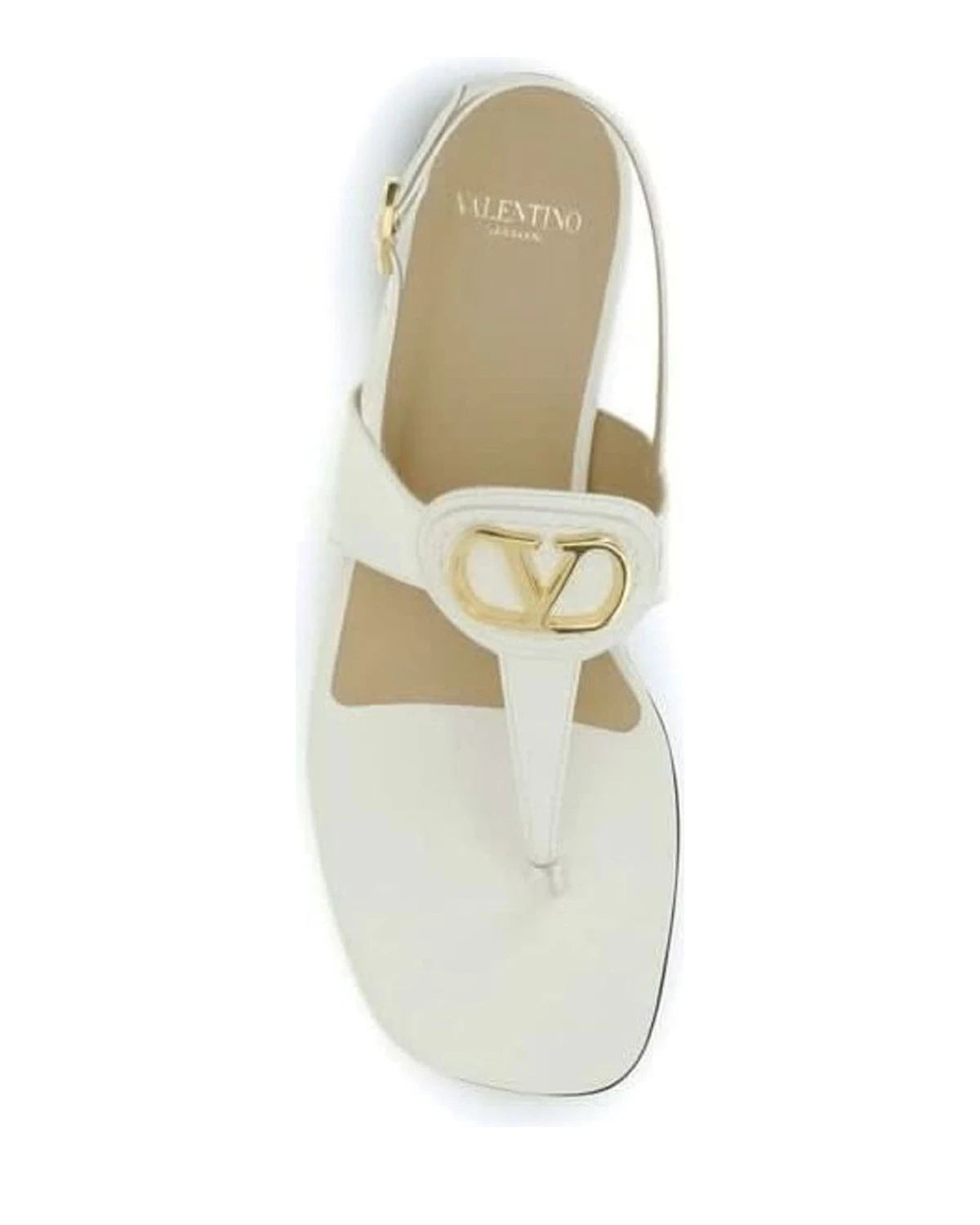 Valentino Garavani Cream Calf Leather Bos Taurus Flat Sandals Flats