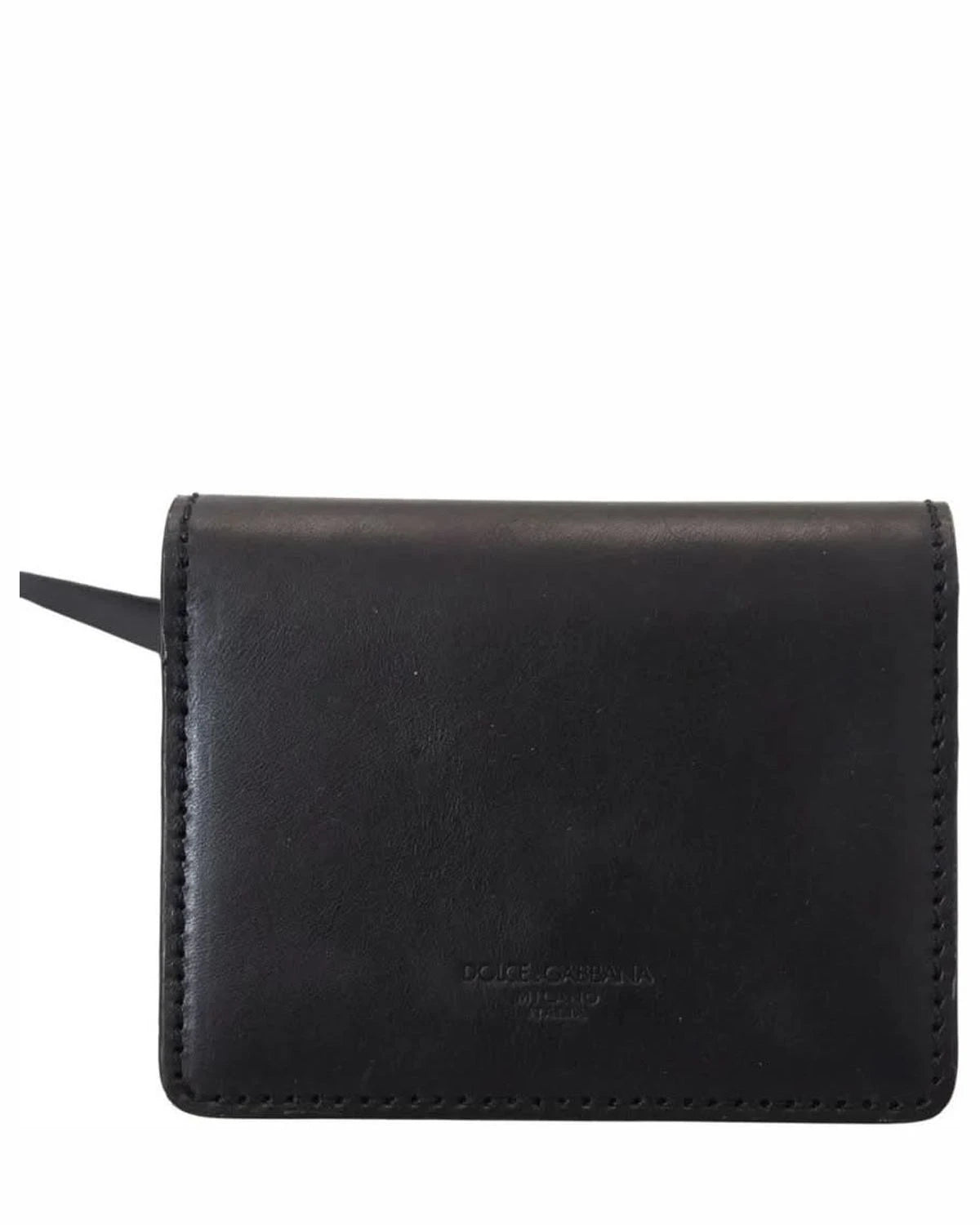 Dolce & Gabbana Black Leather Bifold Shoulder Sling Wallet Wallets
