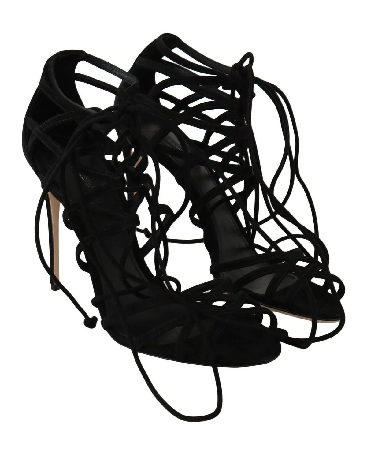 Dolce & Gabbana Black Suede Strap Stilettos Sandals Heels