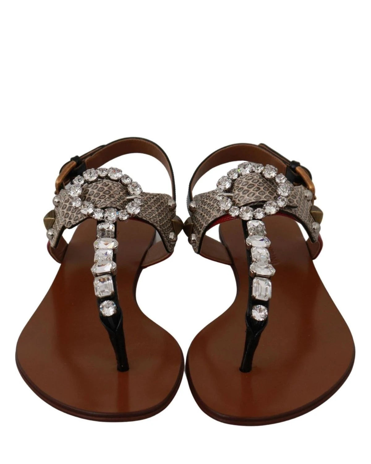 Dolce & Gabbana Leather Ayers Crystal Sandals Flip Flops Shoes Sandals