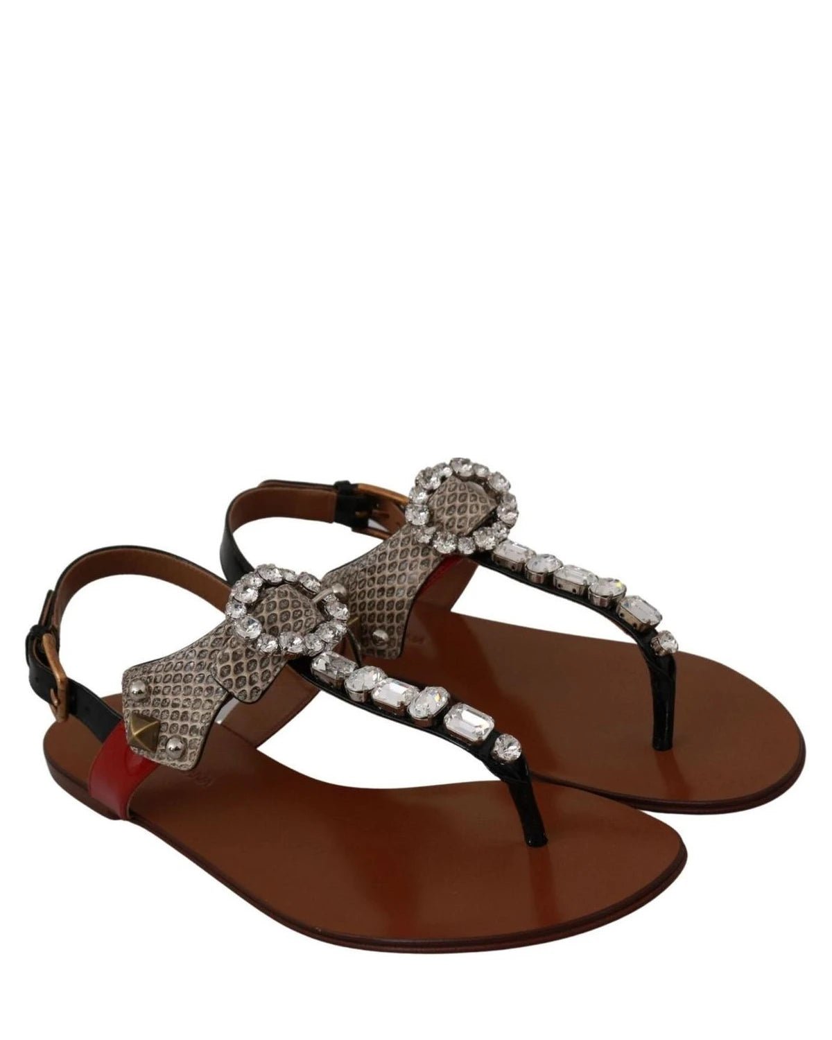 Dolce & Gabbana Leather Ayers Crystal Sandals Flip Flops Shoes Sandals