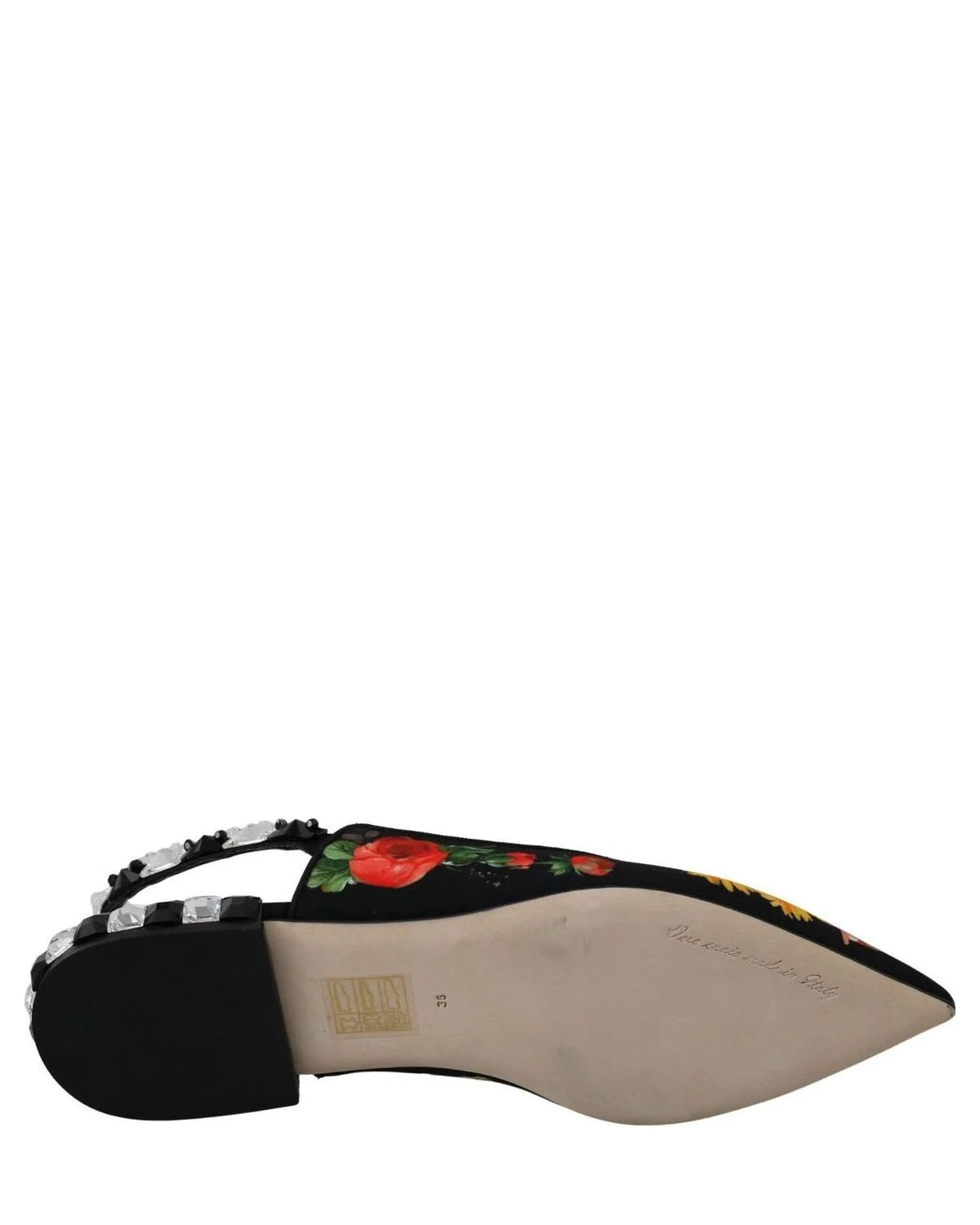 Dolce & Gabbana Black Floral Crystal Slingbacks Flats Flats