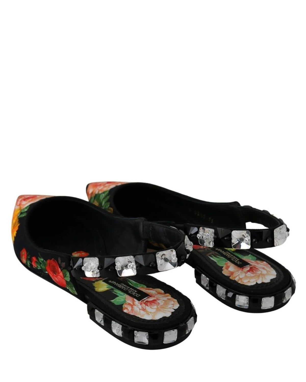 Dolce & Gabbana Black Floral Crystal Slingbacks Flats Flats