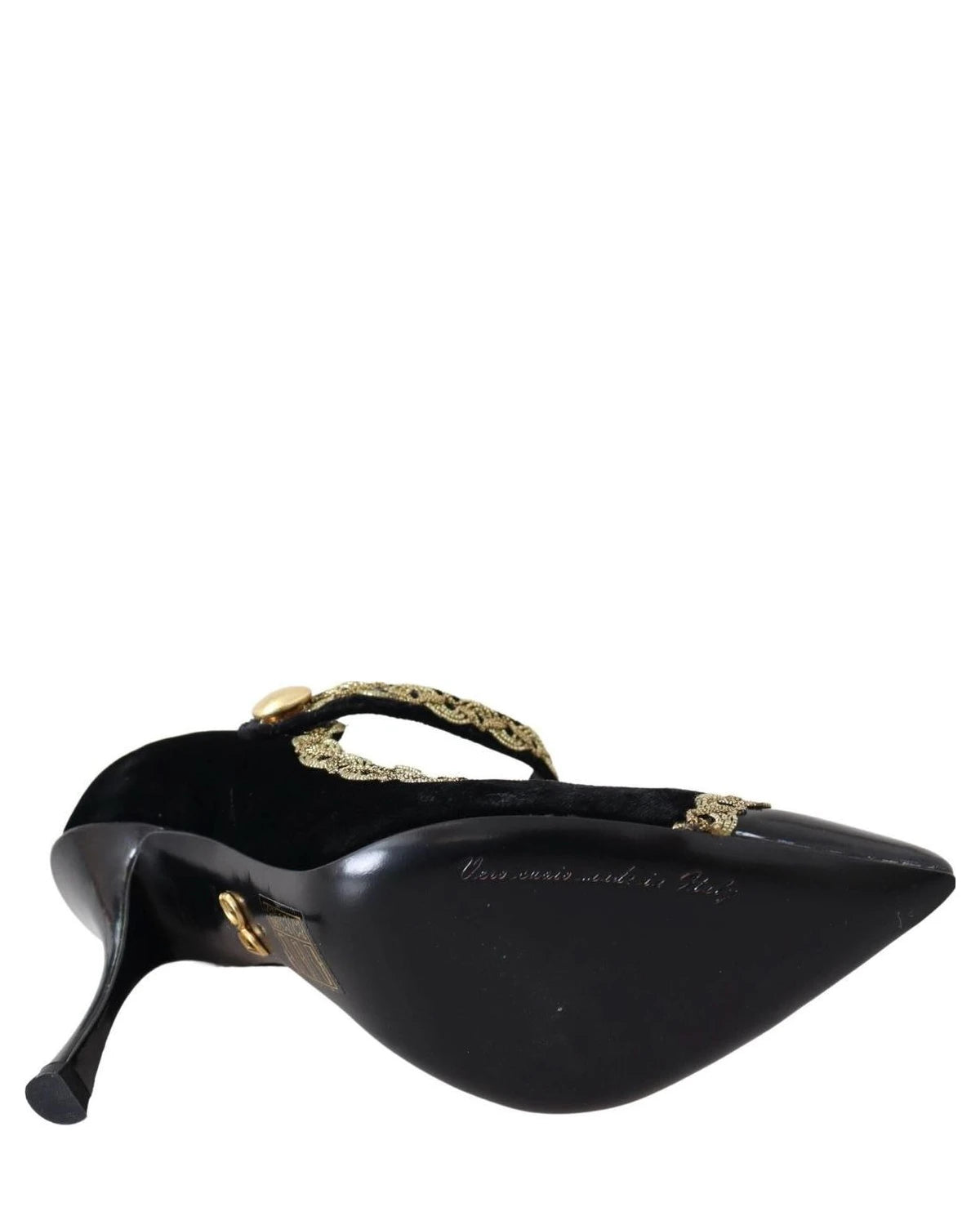 Dolce & Gabbana Black Velvet Gold Mary Janes Pumps Heels
