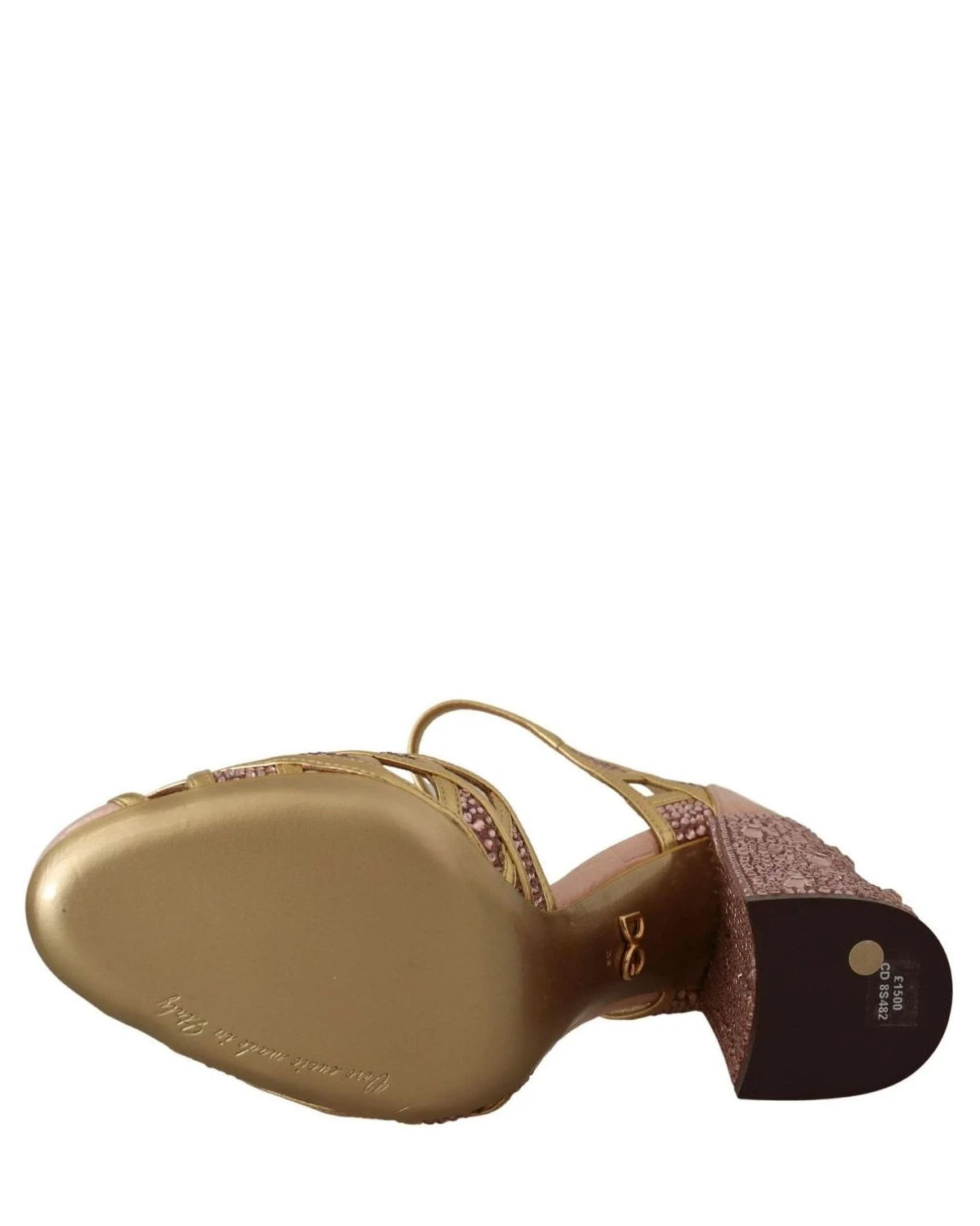 Dolce & Gabbana Pink Leather Gold Crystal Pumps T Strap Shoes Heels