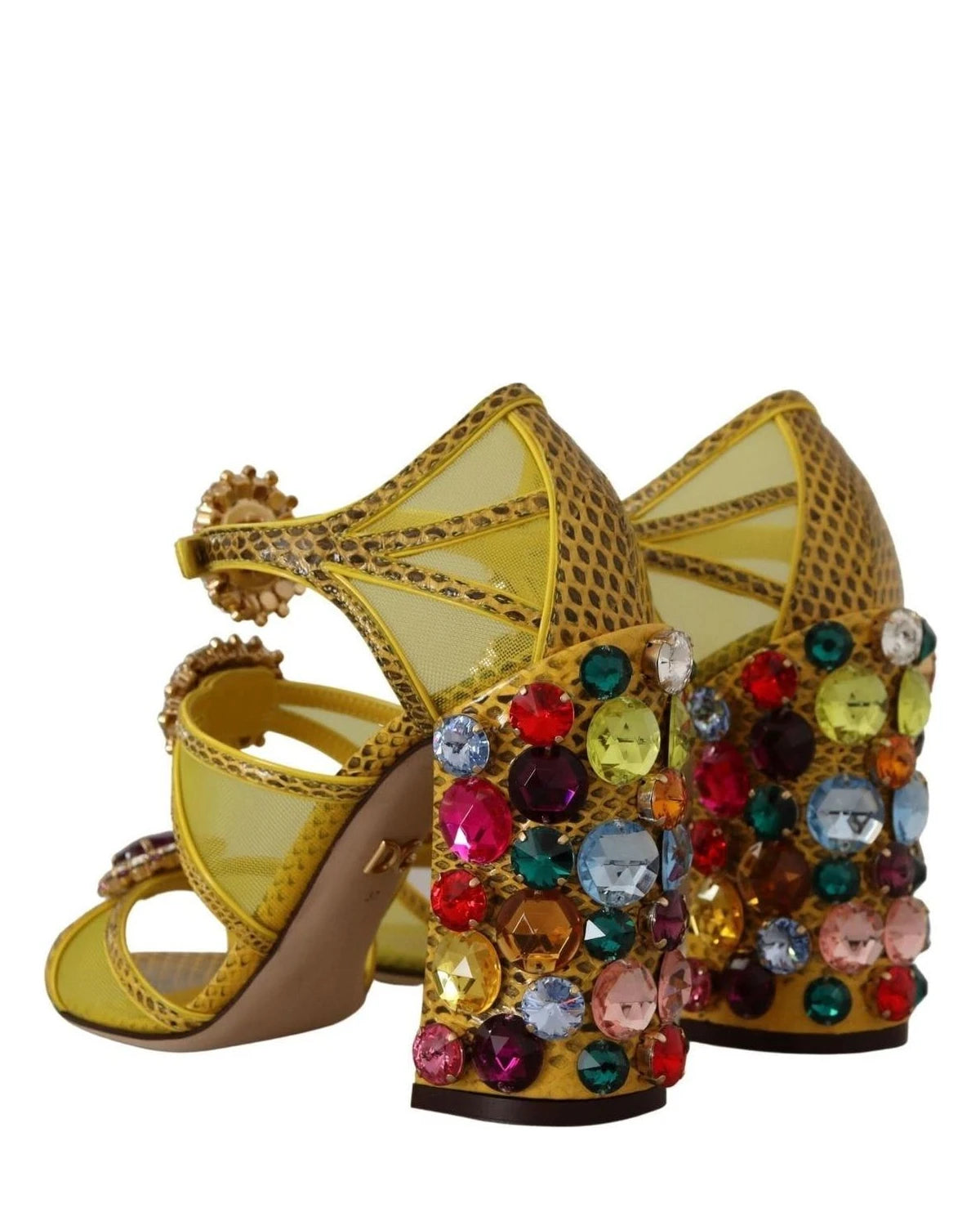 Dolce & Gabbana Yellow Leather Crystal Ayers Sandals Heels