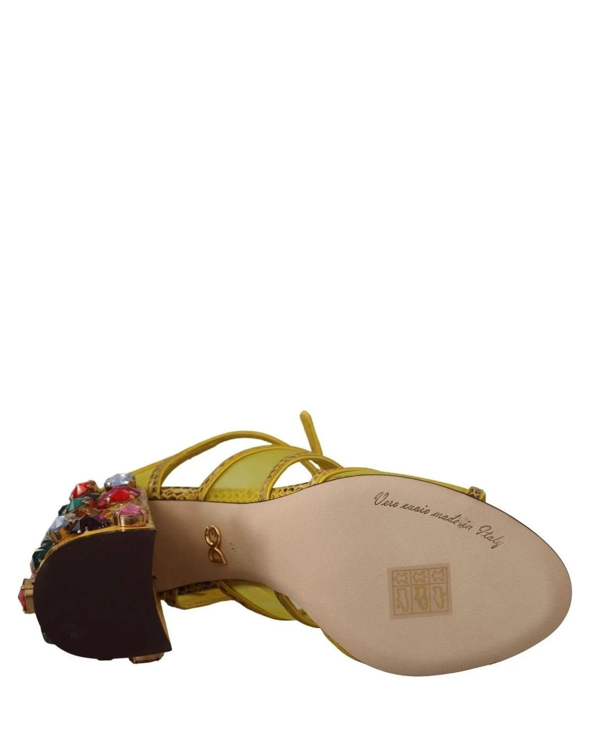 Dolce & Gabbana Yellow Leather Crystal Ayers Sandals Heels