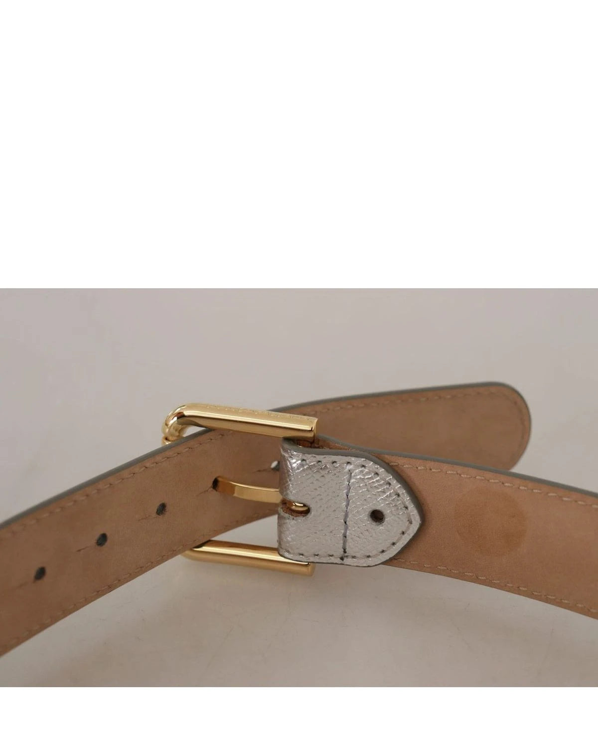 Dolce & Gabbana Gold Leather Silver Tone Logo Metal Waist Buckle Belt Belts