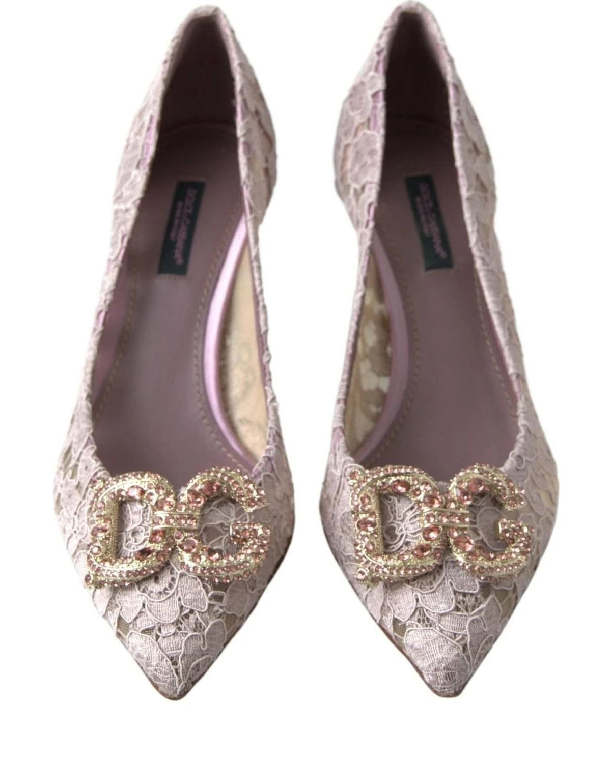 Dolce & Gabbana Pink Lace Floral Dg Crystal Pumps Shoes Heels