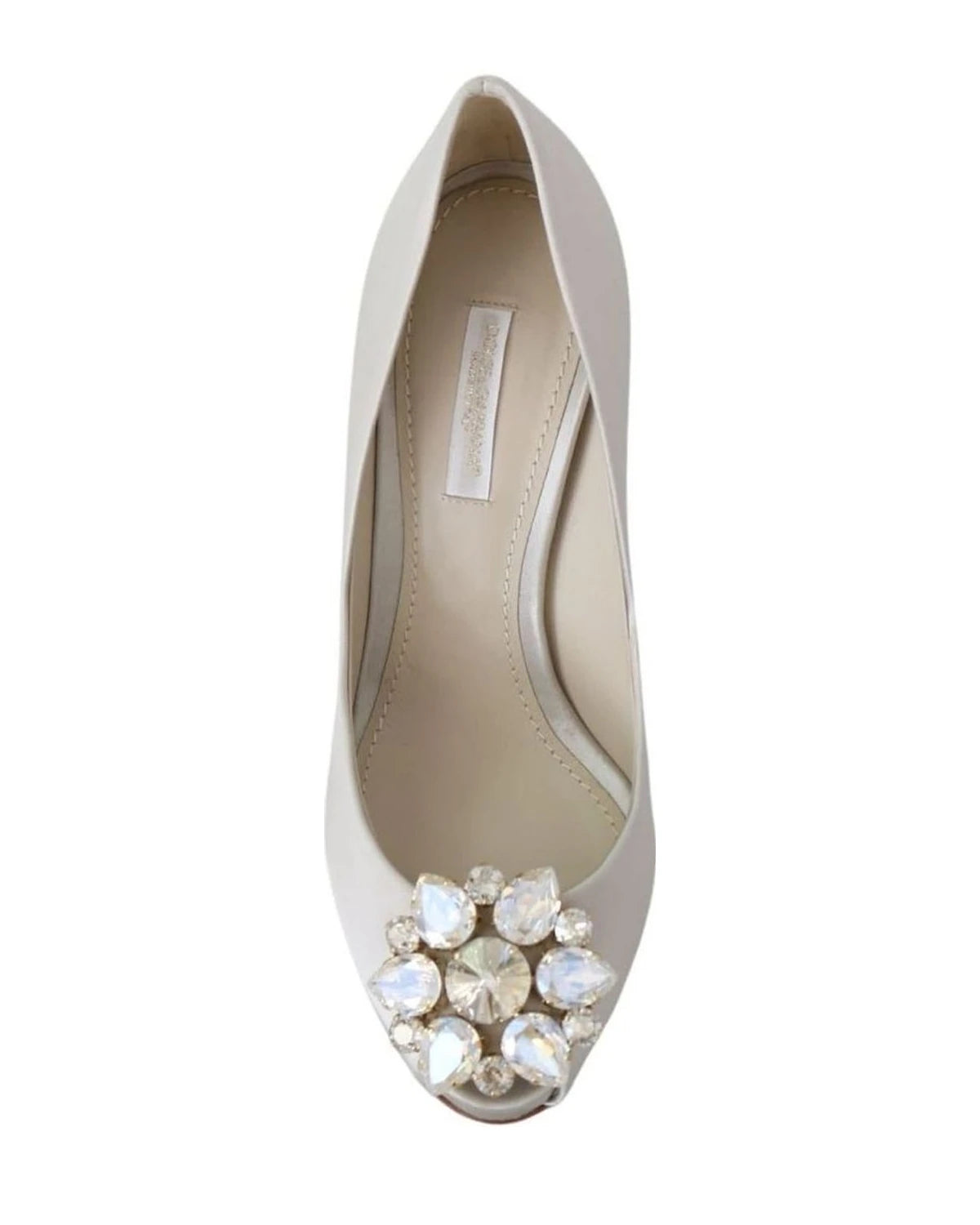 Dolce & Gabbana White Satin Crystals Peep Toe Heels Heels