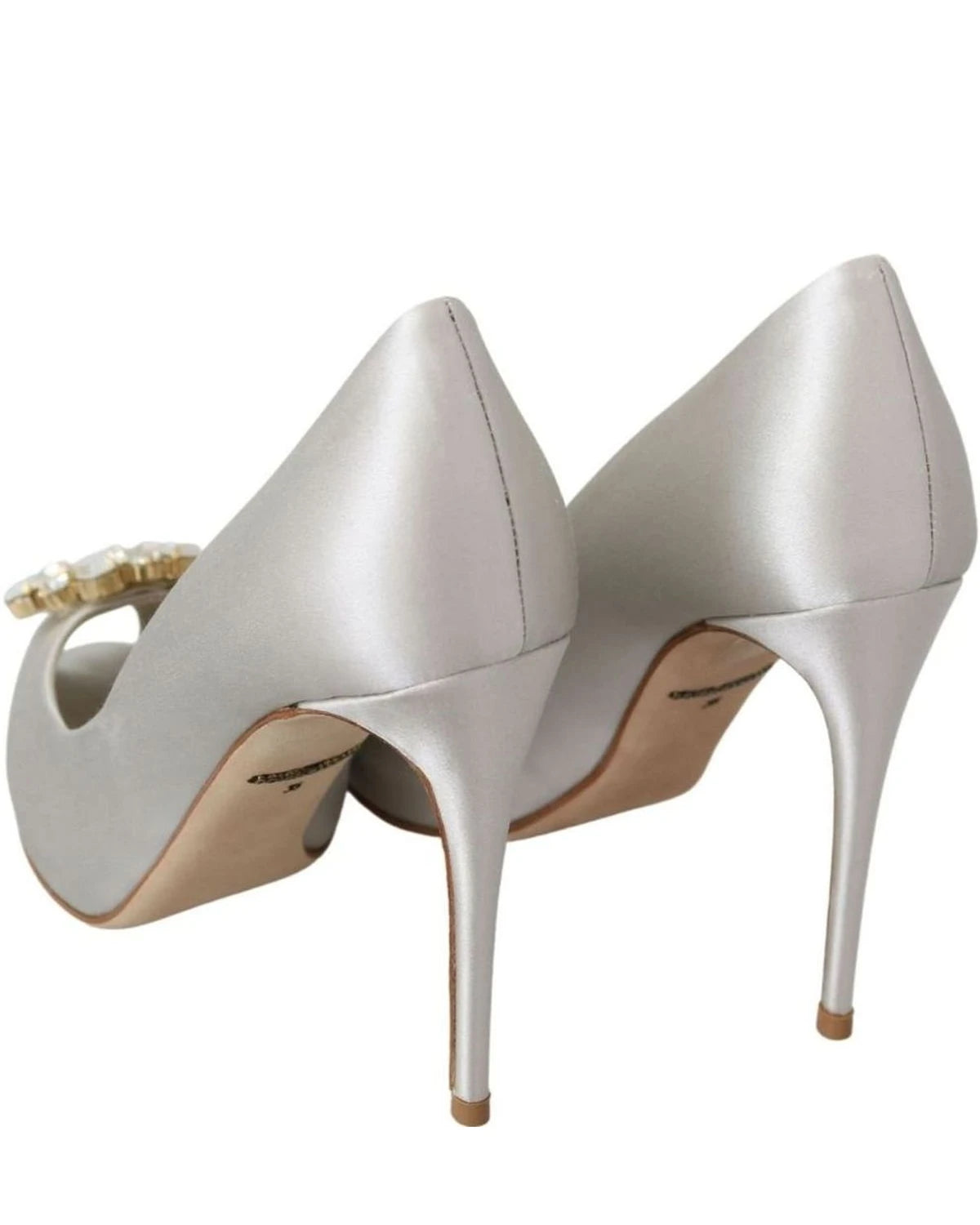 Dolce & Gabbana White Satin Crystals Peep Toe Heels Heels