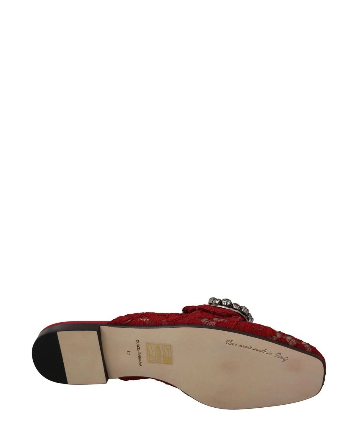 Dolce & Gabbana Red Lace Crystal Slide On Flats Shoes Flats