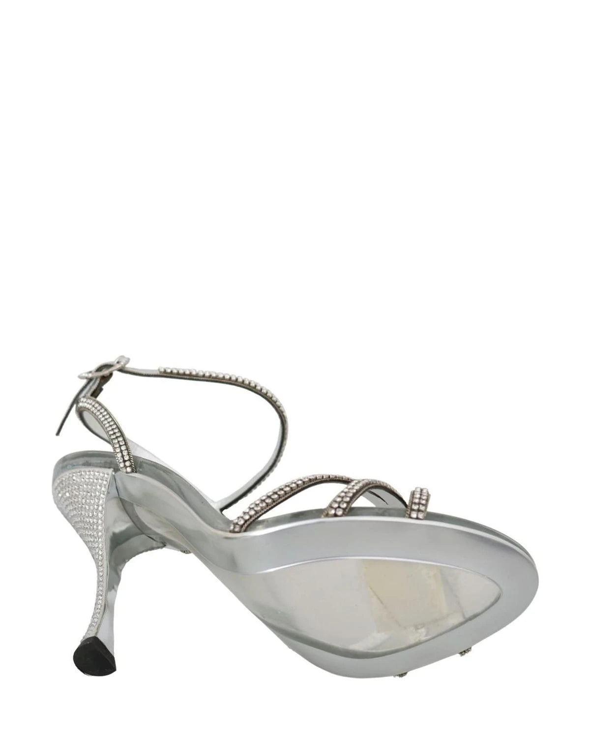 Dolce & Gabbana Silver Crystal Ankle Strap Sandals Shoes Heels