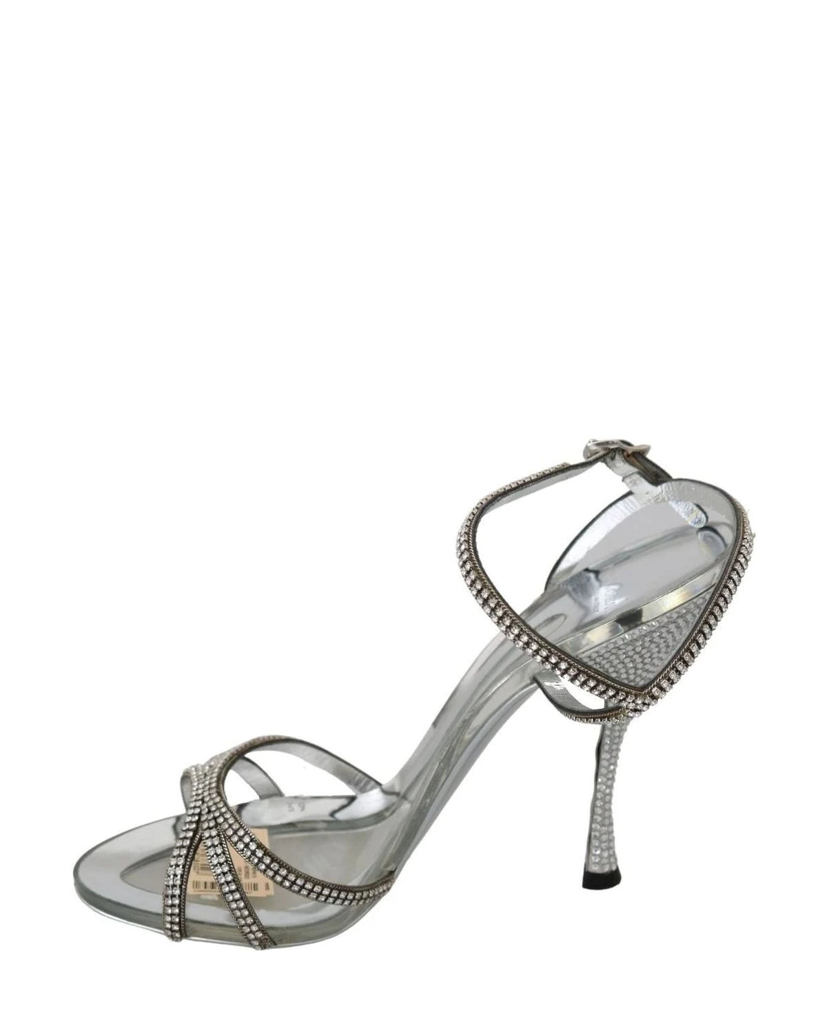 Dolce & Gabbana Silver Crystal Ankle Strap Sandals Shoes Heels