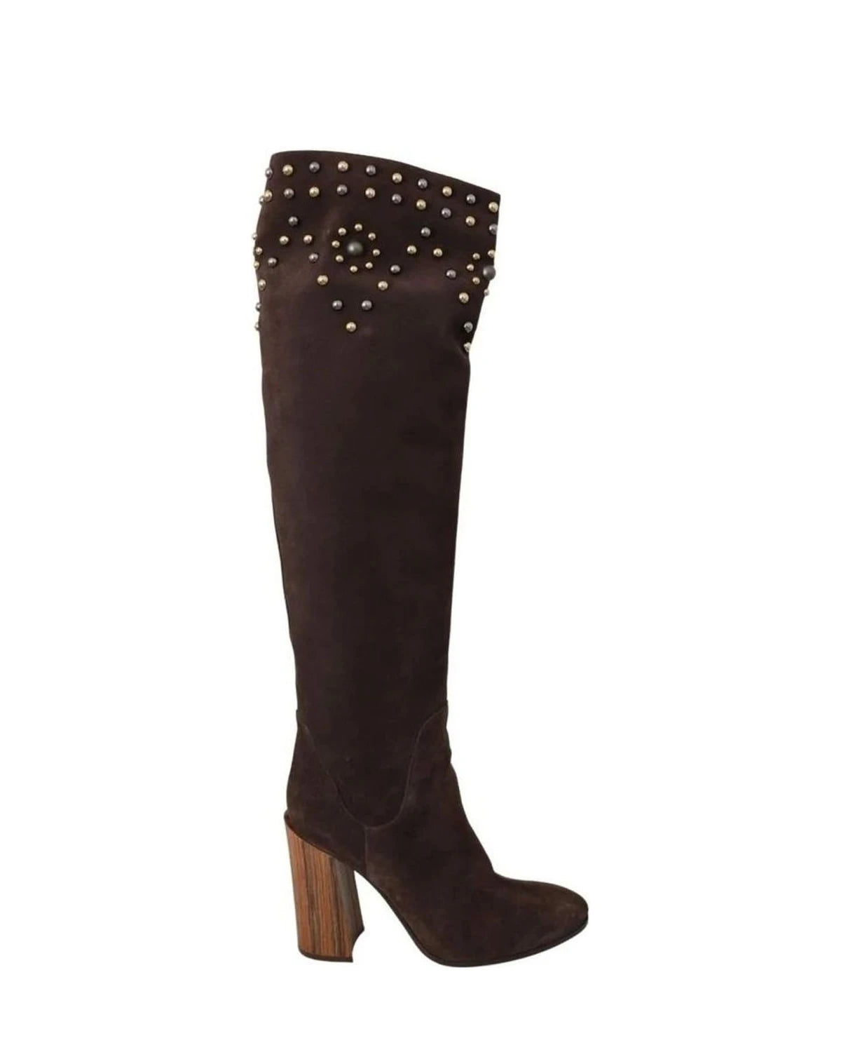 Dolce & Gabbana Brown Suede Studded Knee High Shoes Boots Boots
