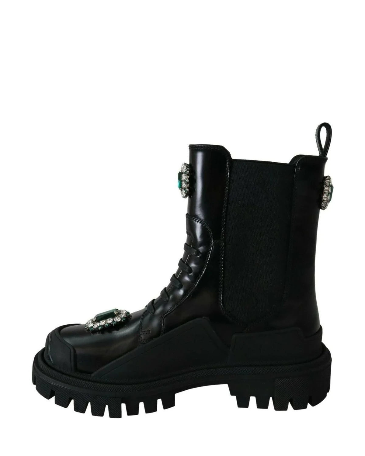 Dolce & Gabbana Black Leather Crystal Combat Boots Boots