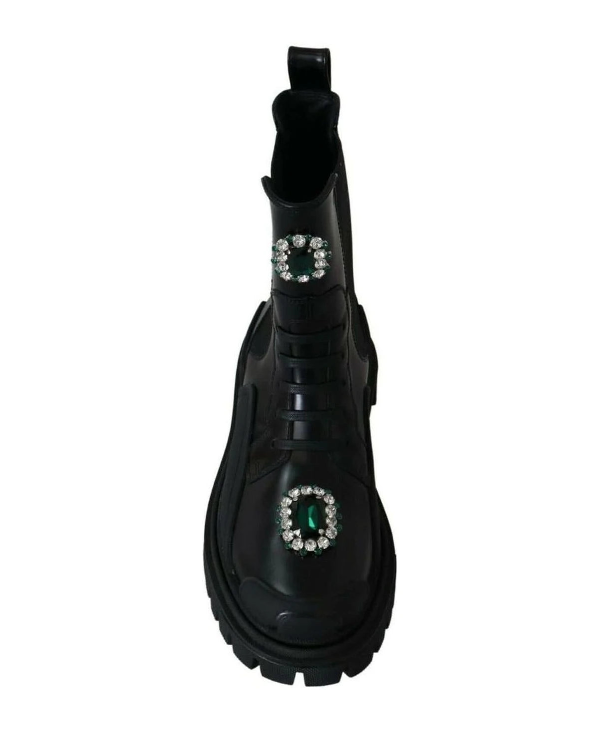 Dolce & Gabbana Black Leather Crystal Combat Boots Boots