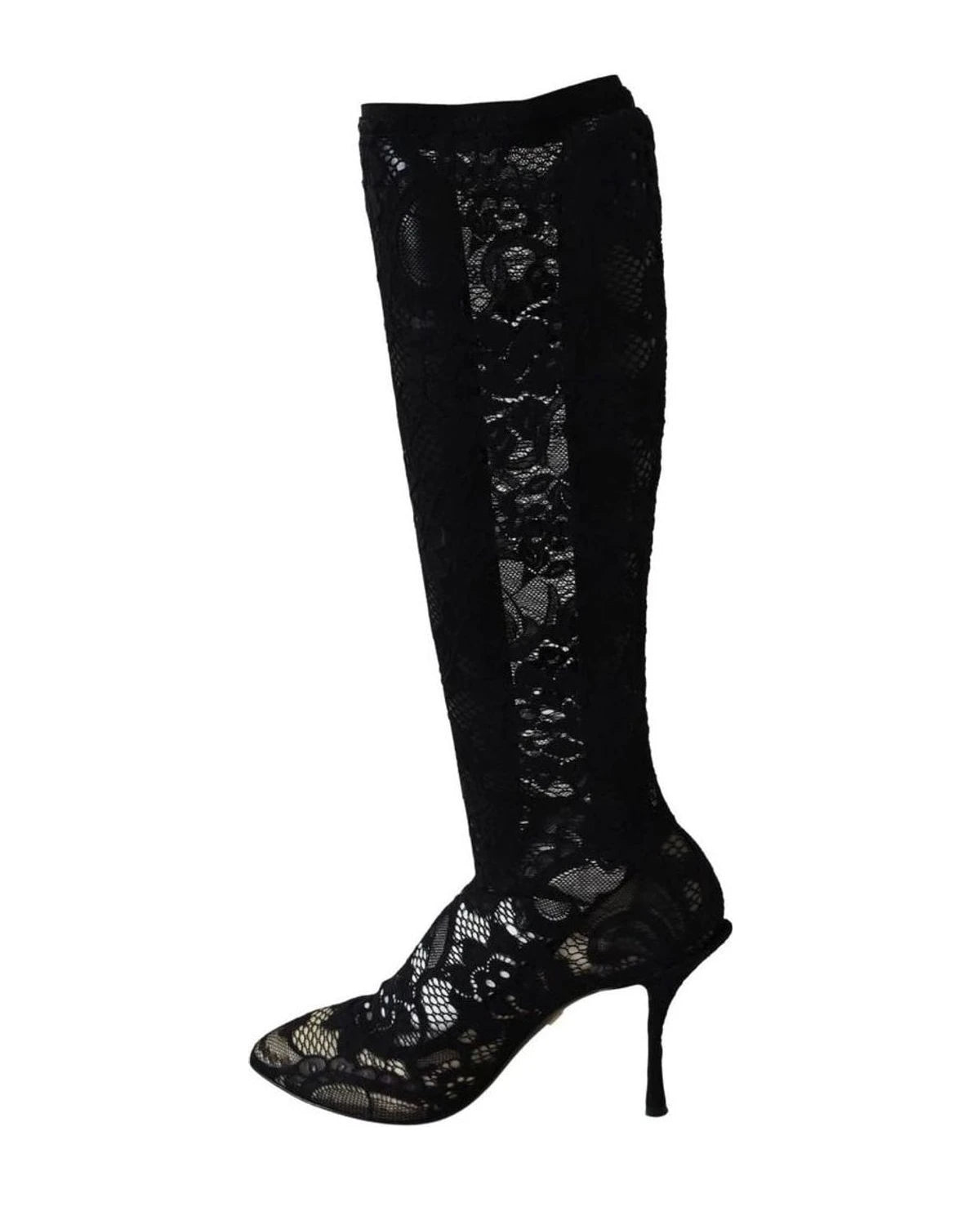 Dolce & Gabbana Black Lace Taormina Socks Boots Pumps Boots