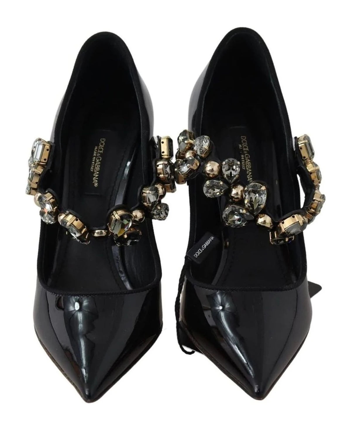 Dolce & Gabbana Black Leather Crystal Shoes Mary Jane Pumps Heels