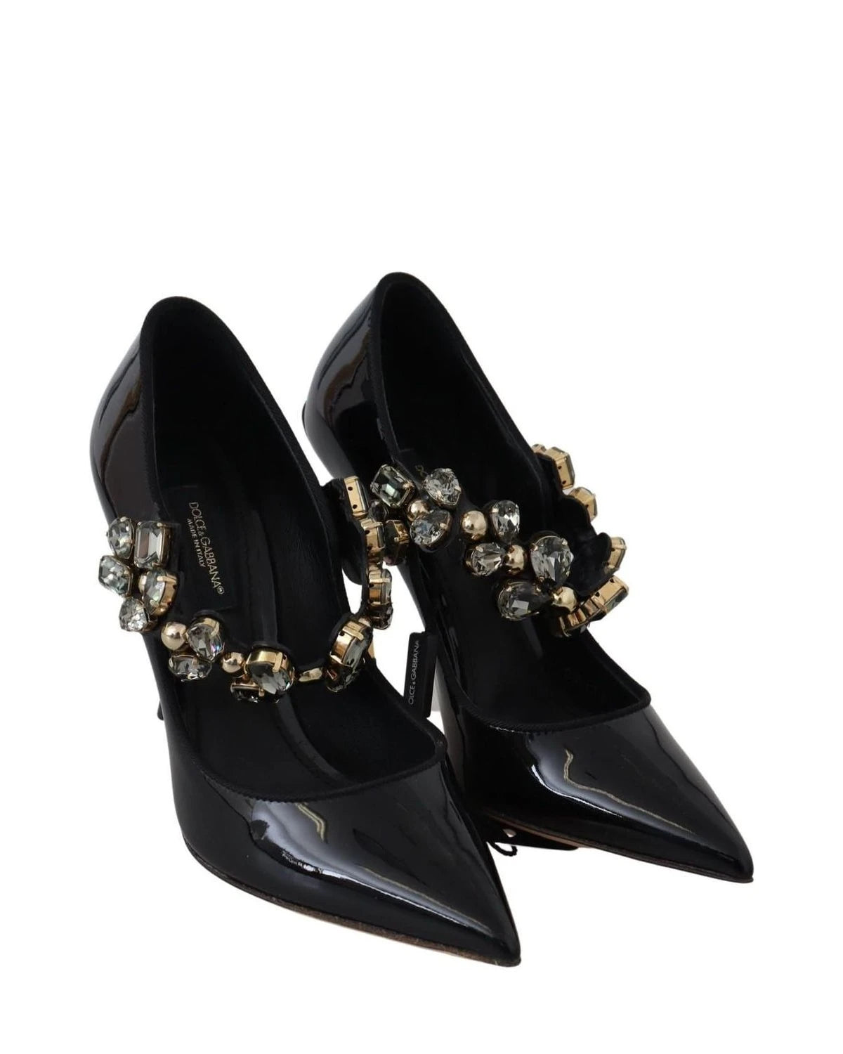 Dolce & Gabbana Black Leather Crystal Shoes Mary Jane Pumps Heels