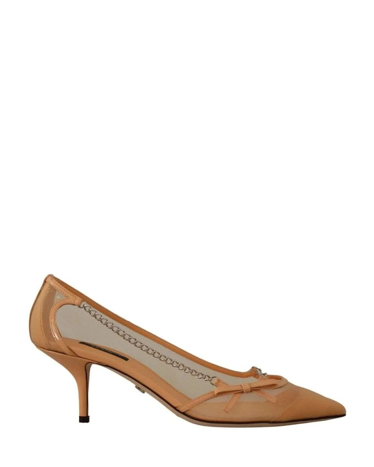 Dolce & Gabbana Mesh Peach Leather Chains Heels Heels