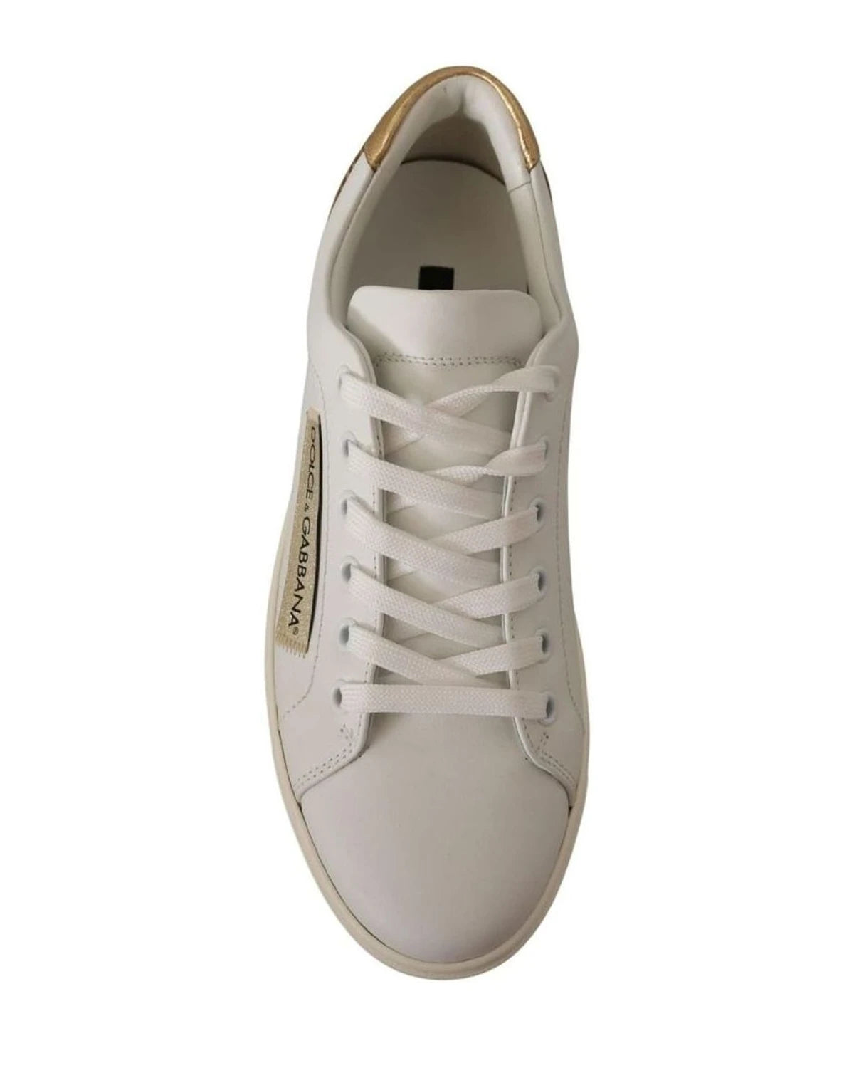 Dolce & Gabbana White Leather Gold Low Top Sneakers Sneakers