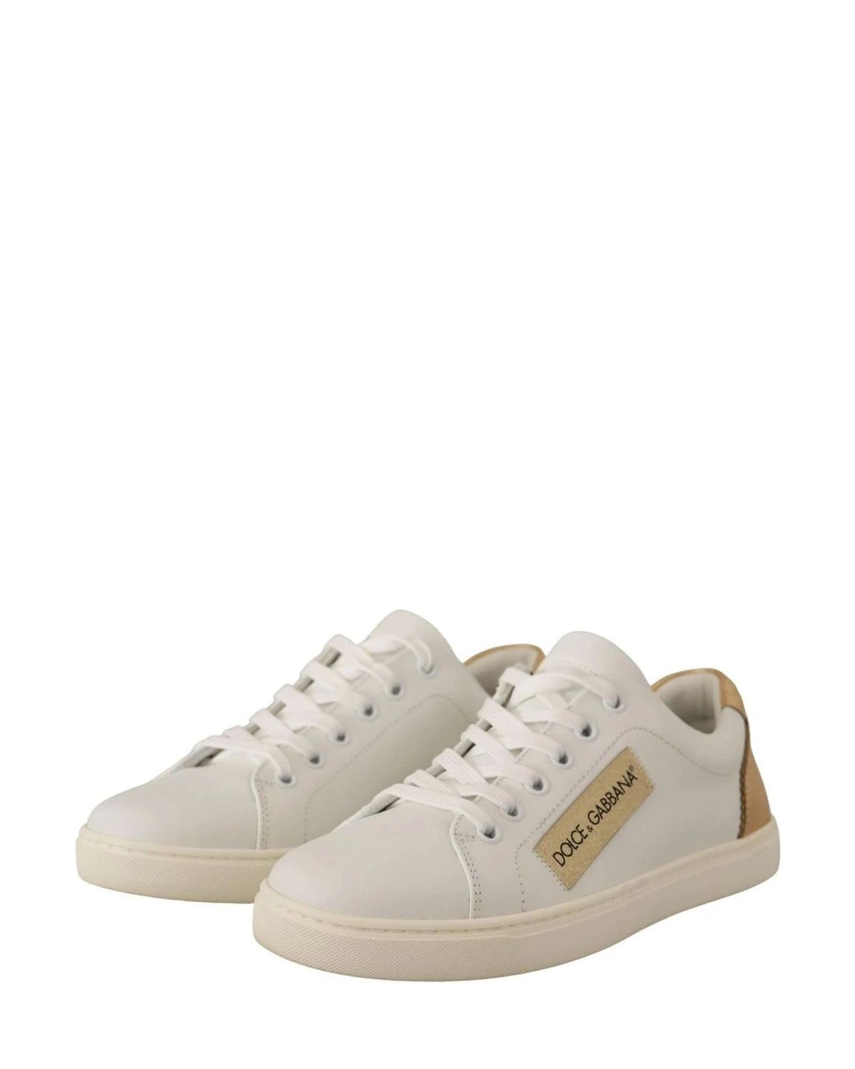 Dolce & Gabbana White Leather Gold Low Top Sneakers Sneakers