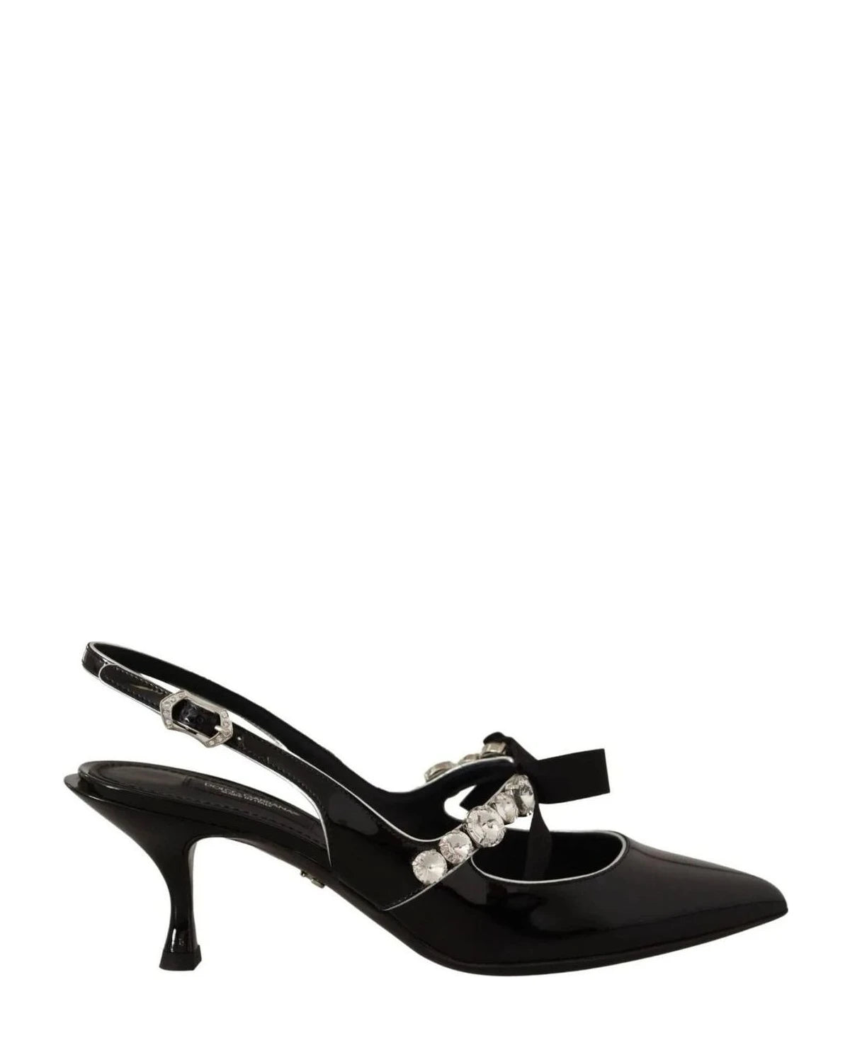 Dolce & Gabbana Black Leather Patent Crystal Slingbacks Shoes Heels